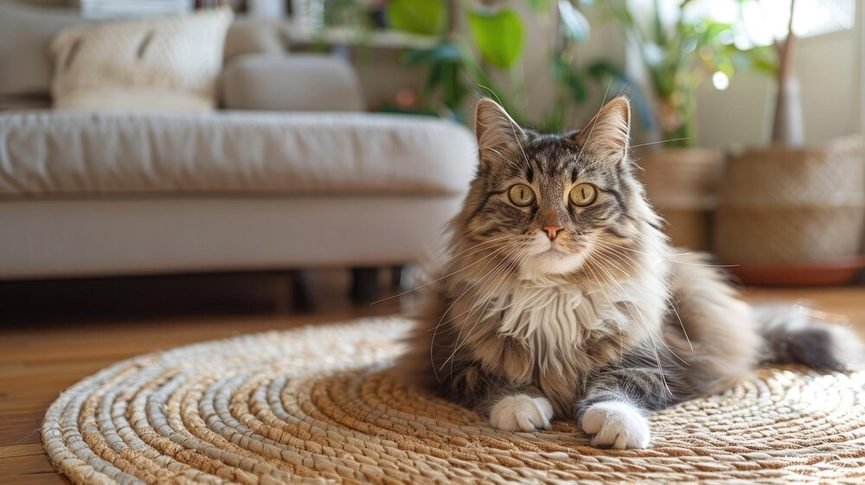 Gros plan sur le pelage touffu d'un chat de race sibérien