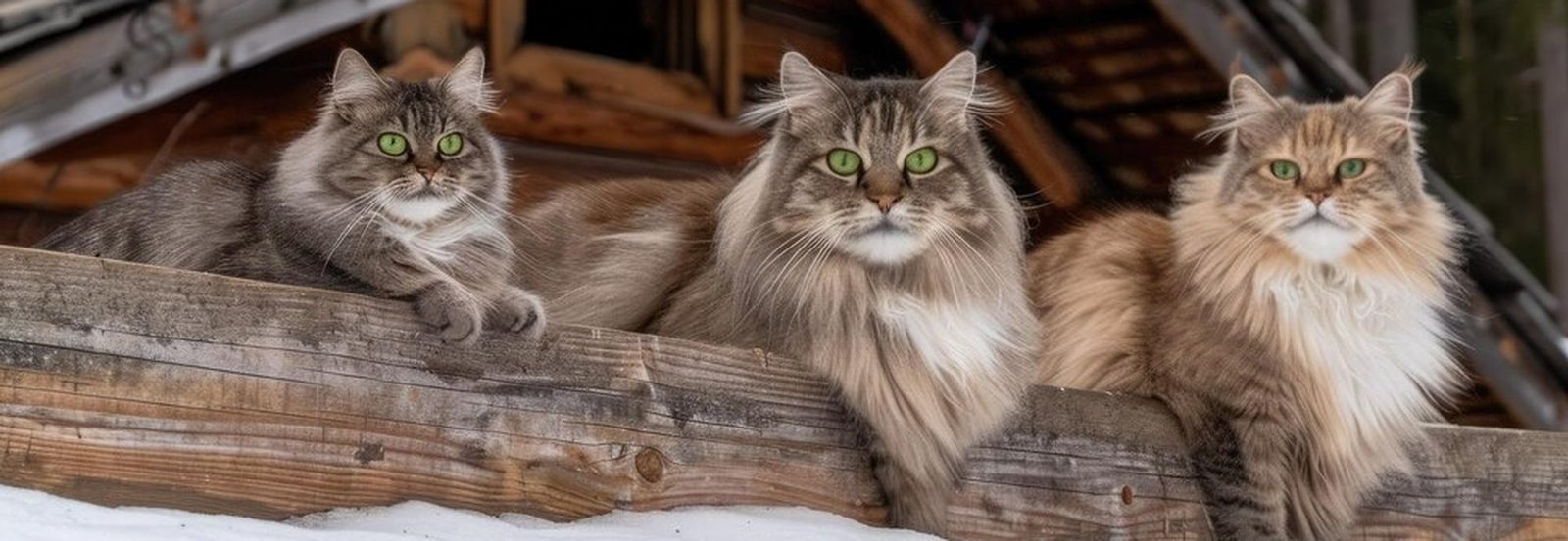 Groupe de chats sibériens aux robes variées : silver, golden, roux et brown tabby